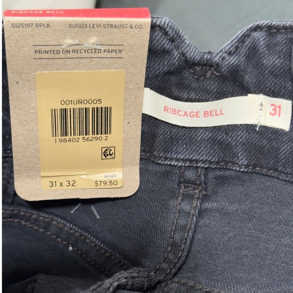 Levis Ribcage Bell Super High Rise Flare Jeans Washed Black 31x32 NEW - Picture 12 of 12